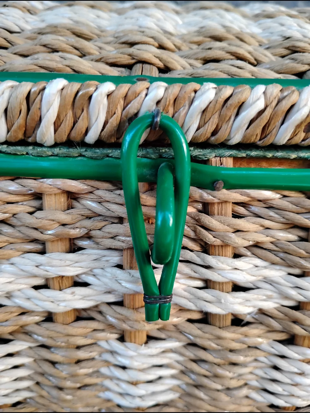 Vtg Wicker Sewing Basket Woven Beige  w/Green Lining Mid Century Made in Japan